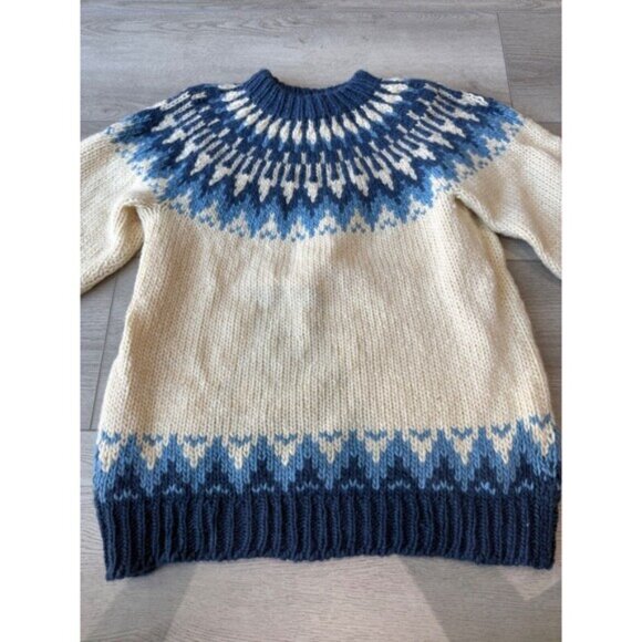 Stobi Nordic Sweater Blue Cream Iceland Pure Wool Chunky Knit Denmark Sz Medium - Picture 3 of 14